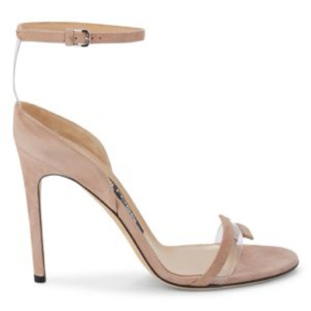 Sergio Rossi Karen Sandals Nude Suede & PVC Ankle Tie EU 41 US 11 - Picture 13 of 14